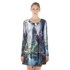 Fantastic World Fantasy Painting Long Sleeve Velvet V-neck Dress by BangZart