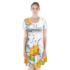 Fruits Water Vegetables Food Short Sleeve V-neck Flare Dress by BangZart