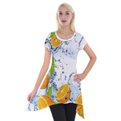 Fruits Water Vegetables Food Short Sleeve Side Drop Tunic by BangZart