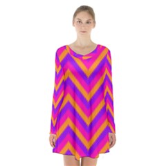 Chevron Long Sleeve Velvet V-neck Dress by BangZart