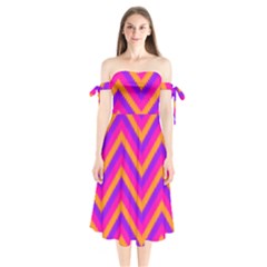 Chevron Shoulder Tie Bardot Midi Dress