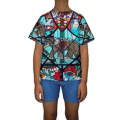 Elephant Stained Glass Kids  Short Sleeve Swimwear by BangZart