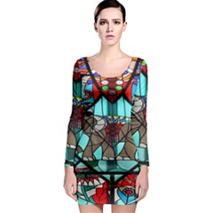 Elephant Stained Glass Long Sleeve Bodycon Dress by BangZart