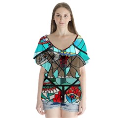 Elephant Stained Glass Flutter Sleeve Top by BangZart