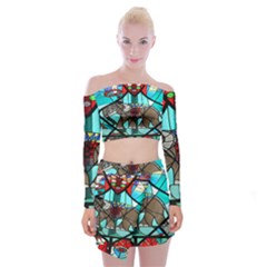 Elephant Stained Glass Off Shoulder Top With Skirt Set by BangZart