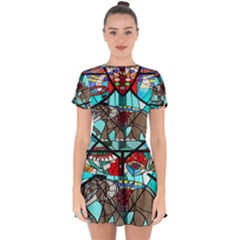 Elephant Stained Glass Drop Hem Mini Chiffon Dress