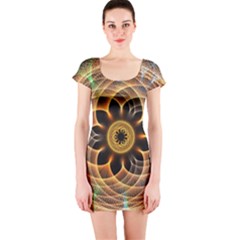 Mixed Chaos Flower Colorful Fractal Short Sleeve Bodycon Dress by BangZart