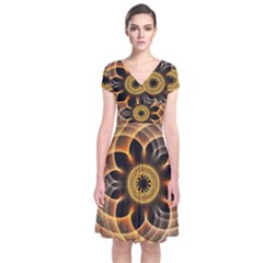 Mixed Chaos Flower Colorful Fractal Short Sleeve Front Wrap Dress