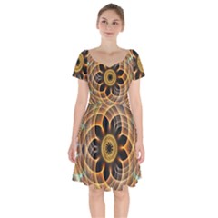 Mixed Chaos Flower Colorful Fractal Short Sleeve Bardot Dress