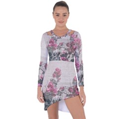 Shabby Chic Style Floral Photo Asymmetric Cut-out Shift Dress