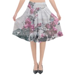 Shabby Chic Style Floral Photo Flared Midi Skirt