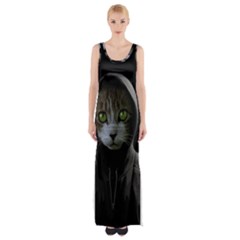 Gangsta Cat Maxi Thigh Split Dress by Valentinaart