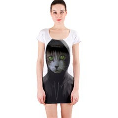 Gangsta Cat Short Sleeve Bodycon Dress by Valentinaart