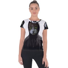 Gangsta Cat Short Sleeve Sports Top  by Valentinaart