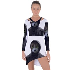 Gangsta Cat Asymmetric Cut-out Shift Dress by Valentinaart