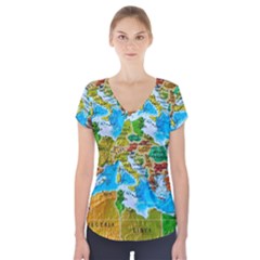 World Map Short Sleeve Front Detail Top by BangZart