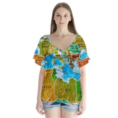 World Map Flutter Sleeve Top