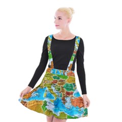 World Map Suspender Skater Skirt by BangZart