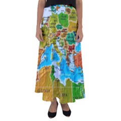 World Map Flared Maxi Skirt