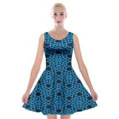 Triangle Knot Blue And Black Fabric Velvet Skater Dress by BangZart