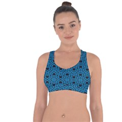 Triangle Knot Blue And Black Fabric Cross String Back Sports Bra