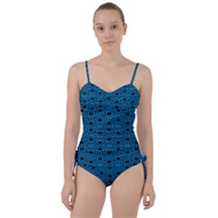 Triangle Knot Blue And Black Fabric Sweetheart Tankini Set