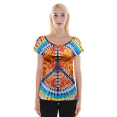 Tie Dye Peace Sign Cap Sleeve Tops by BangZart