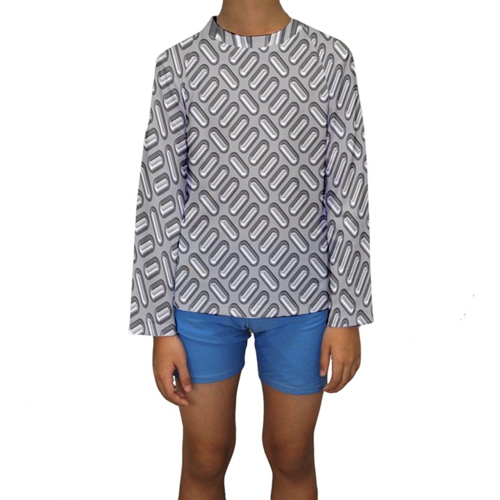 Grey Diamond Metal Texture Kids  Long Sleeve Swimwear