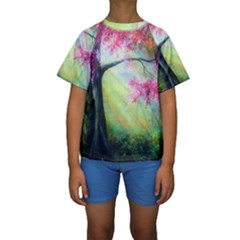 Forests Stunning Glimmer Paintings Sunlight Blooms Plants Love Seasons Traditional Art Flowers Sunsh Kids  Short Sleeve Swimwear by BangZart