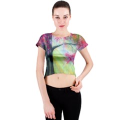 Forests Stunning Glimmer Paintings Sunlight Blooms Plants Love Seasons Traditional Art Flowers Sunsh Crew Neck Crop Top by BangZart