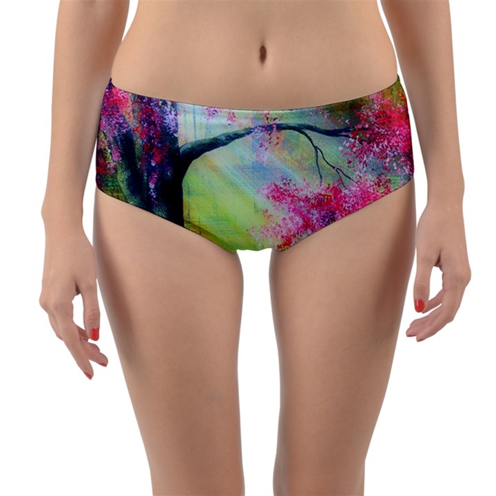 Forests Stunning Glimmer Paintings Sunlight Blooms Plants Love Seasons Traditional Art Flowers Sunsh Reversible Mid-Waist Bikini Bottoms