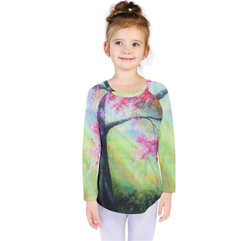 Forests Stunning Glimmer Paintings Sunlight Blooms Plants Love Seasons Traditional Art Flowers Sunsh Kids  Long Sleeve Tee by BangZart