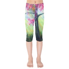 Forests Stunning Glimmer Paintings Sunlight Blooms Plants Love Seasons Traditional Art Flowers Sunsh Kids  Capri Leggings  by BangZart