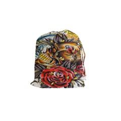 Flower Art Traditional Drawstring Pouches (small) 