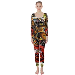 Flower Art Traditional Long Sleeve Catsuit by BangZart