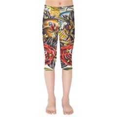 Flower Art Traditional Kids  Capri Leggings 