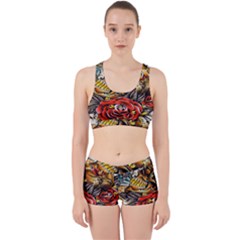 Flower Art Traditional Work It Out Sports Bra Set