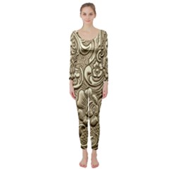 Golden European Pattern Long Sleeve Catsuit by BangZart