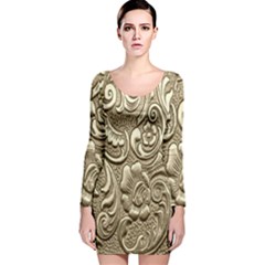 Golden European Pattern Long Sleeve Velvet Bodycon Dress by BangZart