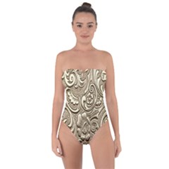 Golden European Pattern Tie Back One Piece Swimsuit