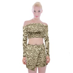 Golden European Pattern Off Shoulder Top With Skirt Set by BangZart