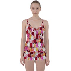 Rose Color Beautiful Flowers Tie Front Two Piece Tankini