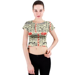 Backdrop Style With Texture And Typography Fashion Style Crew Neck Crop Top