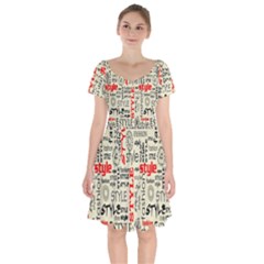 Backdrop Style With Texture And Typography Fashion Style Short Sleeve Bardot Dress