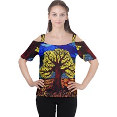 Tree Of Life Cutout Shoulder Tee