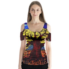 Tree Of Life Butterfly Sleeve Cutout Tee 