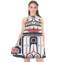 Ethnic Traditional Art Halter Neckline Chiffon Dress 