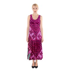 Pink Batik Cloth Fabric Sleeveless Maxi Dress