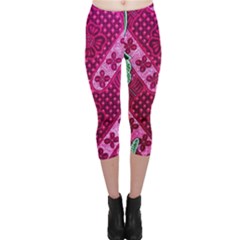 Pink Batik Cloth Fabric Capri Leggings  by BangZart