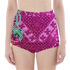 Pink Batik Cloth Fabric High-waisted Bikini Bottoms